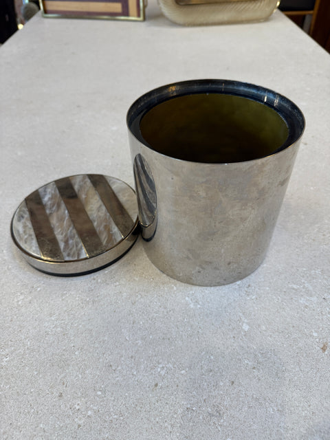 Vintage Chrome Ice Bucket with Mother-of-Pearl Inset Lid, 1970s