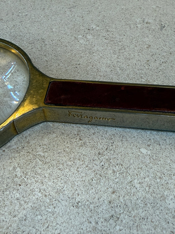 Ferragamo Magnifying Glass with Leather Handle, Italy, 1970s