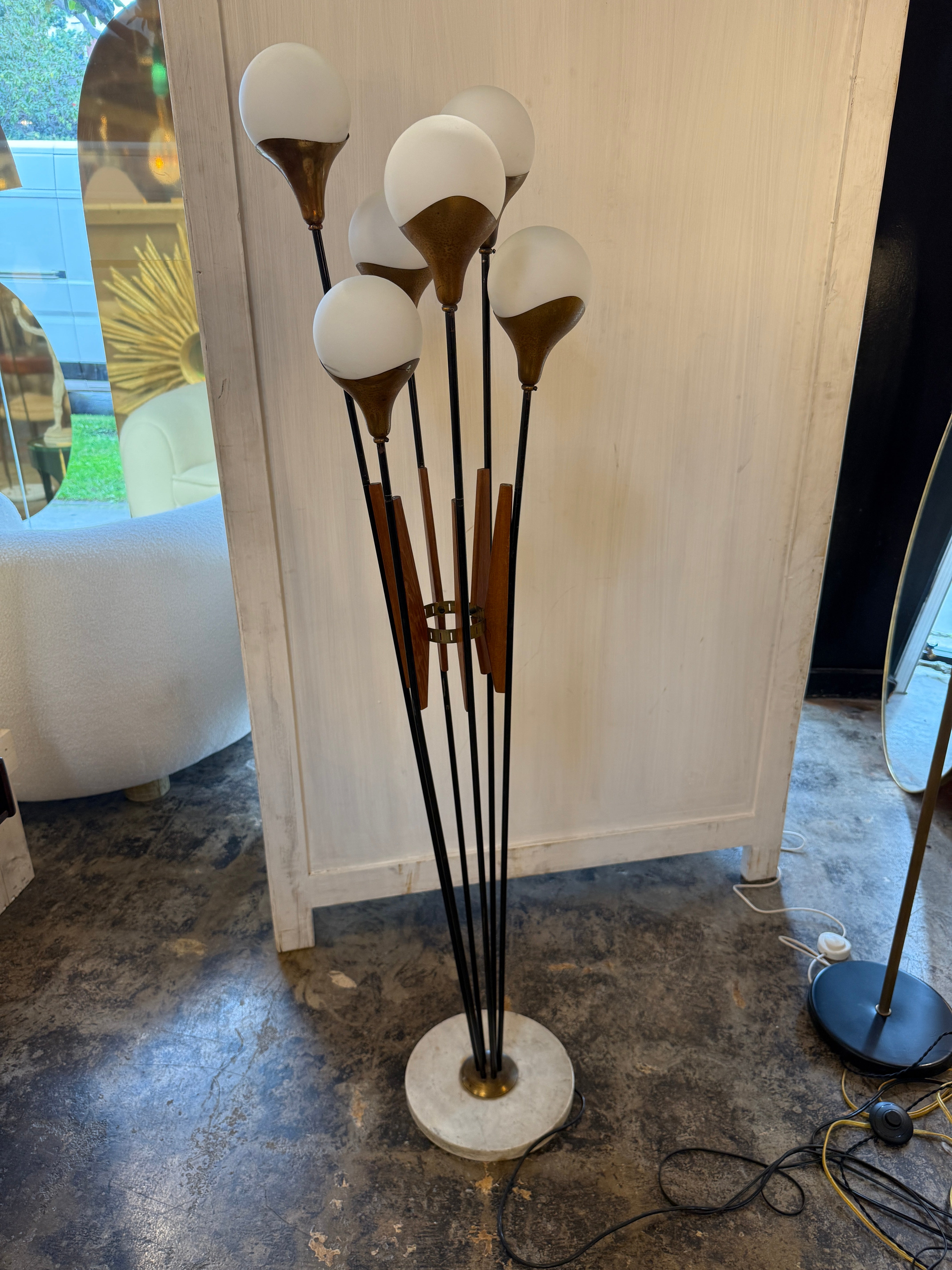 Stilnovo Multi-Arm Floor Lamp with Opaline Glass Shades