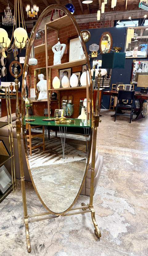 Italian Mid-Century Brass Cheval Floor Mirror, 1970s