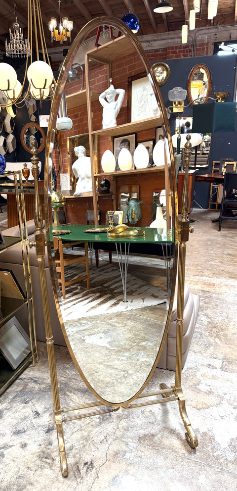 Italian Mid-Century Brass Cheval Floor Mirror, 1970s