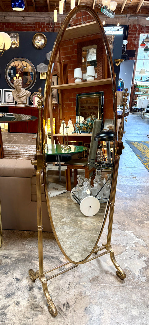 Italian Mid-Century Brass Cheval Floor Mirror, 1970s