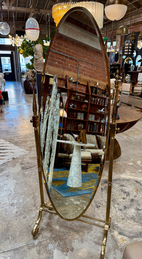 Italian Mid-Century Brass Cheval Floor Mirror, 1970s