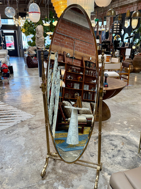 Italian Mid-Century Brass Cheval Floor Mirror, 1970s