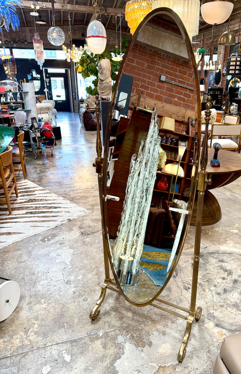 Italian Mid-Century Brass Cheval Floor Mirror, 1970s