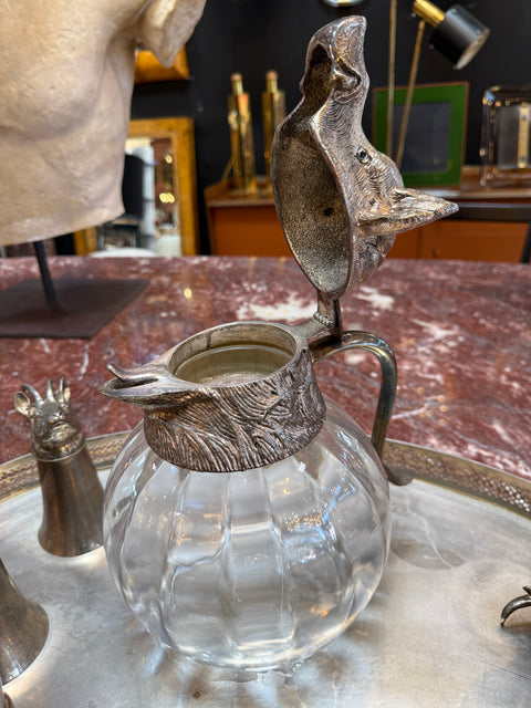 Italian Silver-Plated Animal Head Decanter and Goblet Set by Valenti, 1960s