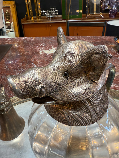 Italian Silver-Plated Animal Head Decanter and Goblet Set by Valenti, 1960s
