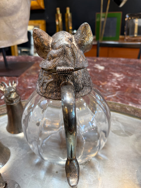 Italian Silver-Plated Animal Head Decanter and Goblet Set by Valenti, 1960s