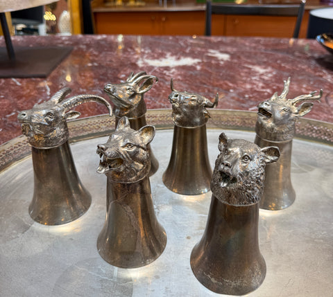 Italian Silver-Plated Animal Head Decanter and Goblet Set by Valenti, 1960s