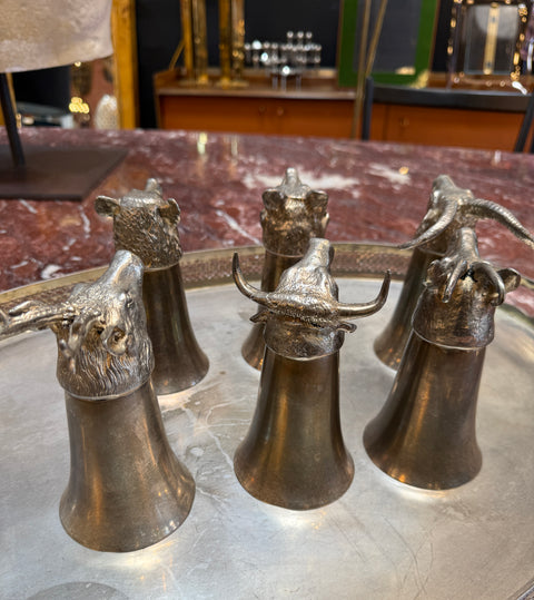 Italian Silver-Plated Animal Head Decanter and Goblet Set by Valenti, 1960s