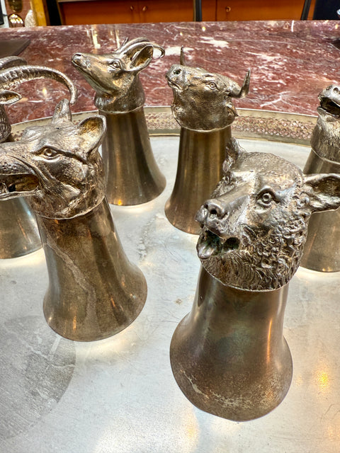Italian Silver-Plated Animal Head Decanter and Goblet Set by Valenti, 1960s
