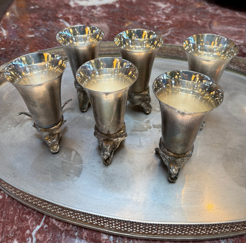 Italian Silver-Plated Animal Head Decanter and Goblet Set by Valenti, 1960s