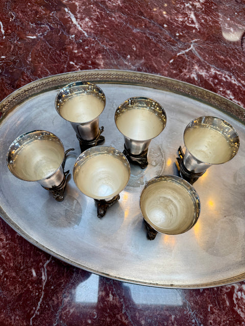 Italian Silver-Plated Animal Head Decanter and Goblet Set by Valenti, 1960s