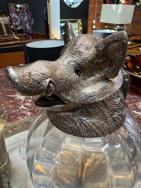 Italian Silver-Plated Animal Head Decanter and Goblet Set by Valenti, 1960s