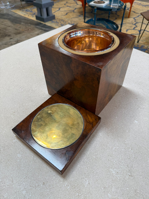 Tommaso Barbi Burl Wood Ice Bucket, Italy, 1970s