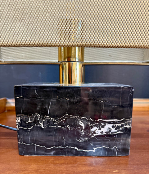 Mid-Century Modern Table Lamp with Brass Mesh Shade & Marble Base