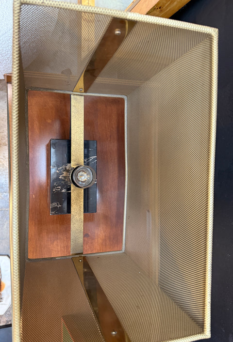 Mid-Century Modern Table Lamp with Brass Mesh Shade & Marble Base