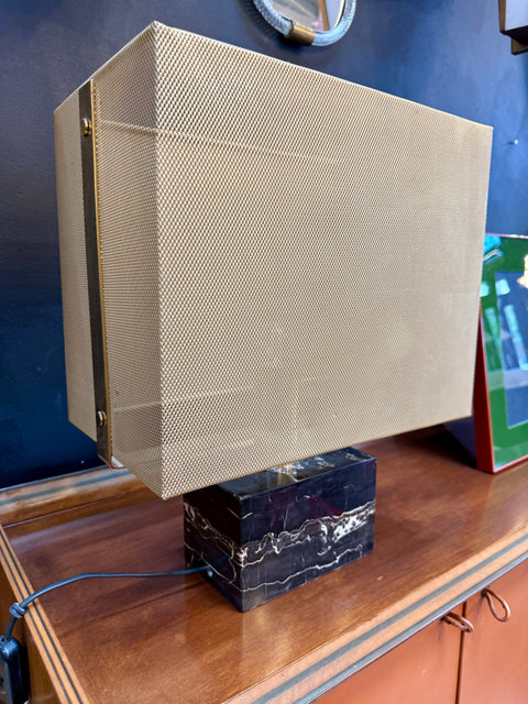 Mid-Century Modern Table Lamp with Brass Mesh Shade & Marble Base