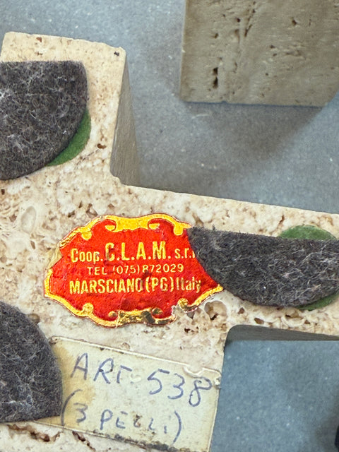 Set of Three Travertine and Chrome Candleholders by C.L.A.M., Italy, 1970s