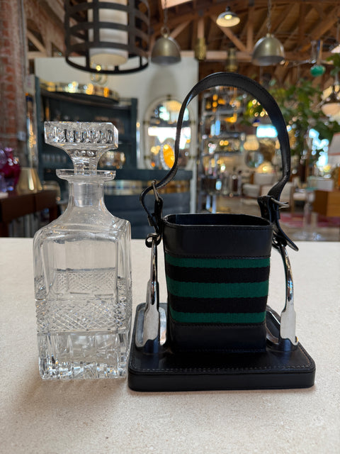 Gucci Inspired Leather & Crystal Desk Set, Italy, 1970s