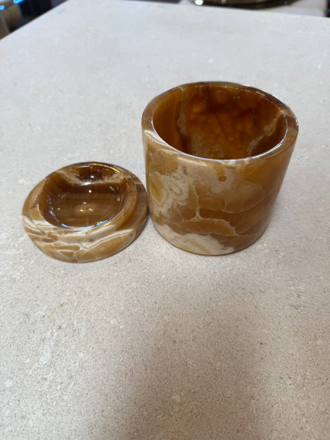 Italian Marble Lidded Box in Honey and Cream Tones, 1970s