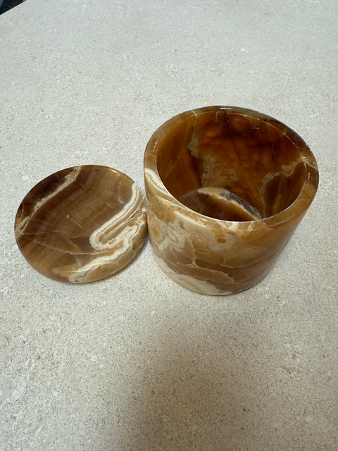 Italian Marble Lidded Box in Honey and Cream Tones, 1970s