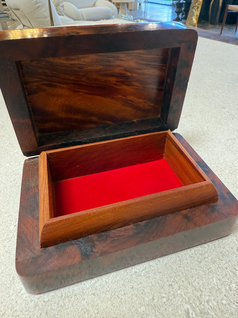 Italian Burlwood Box with Red Felt Interior, 1970s