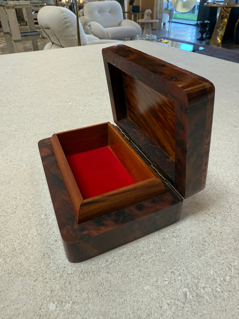 Italian Burlwood Box with Red Felt Interior, 1970s
