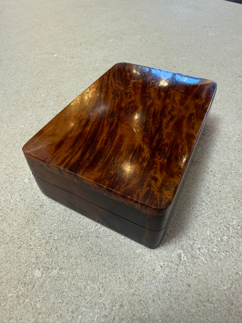 Italian Burlwood Box with Red Felt Interior, 1970s