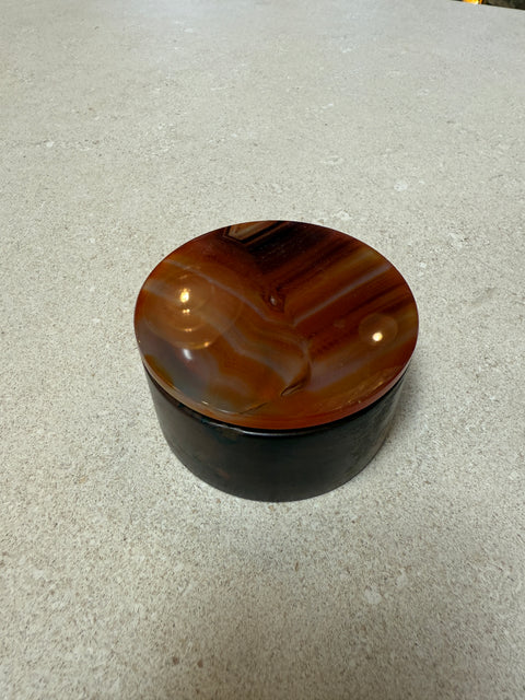 Italian Round Wood and Tortoiseshell Box, 1970s