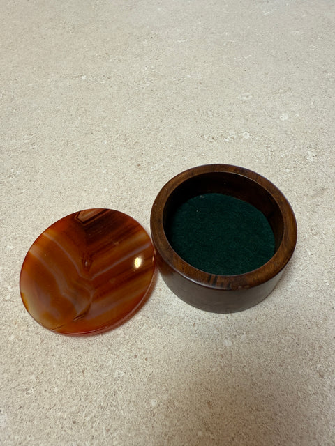 Italian Round Wood and Tortoiseshell Box, 1970s