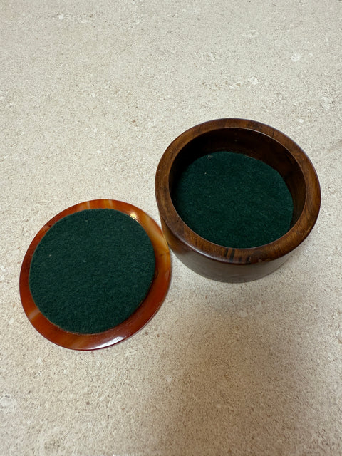 Italian Round Wood and Tortoiseshell Box, 1970s