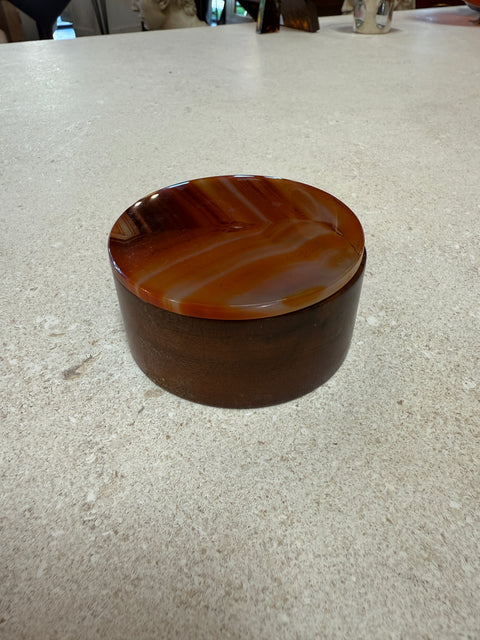 Italian Round Wood and Tortoiseshell Box, 1970s