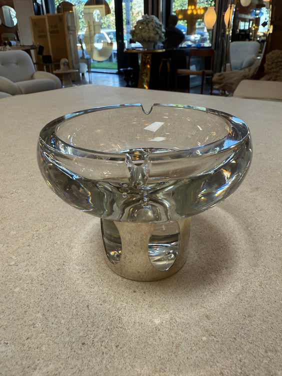 Glass Ashtray with Metal-Clad Base
