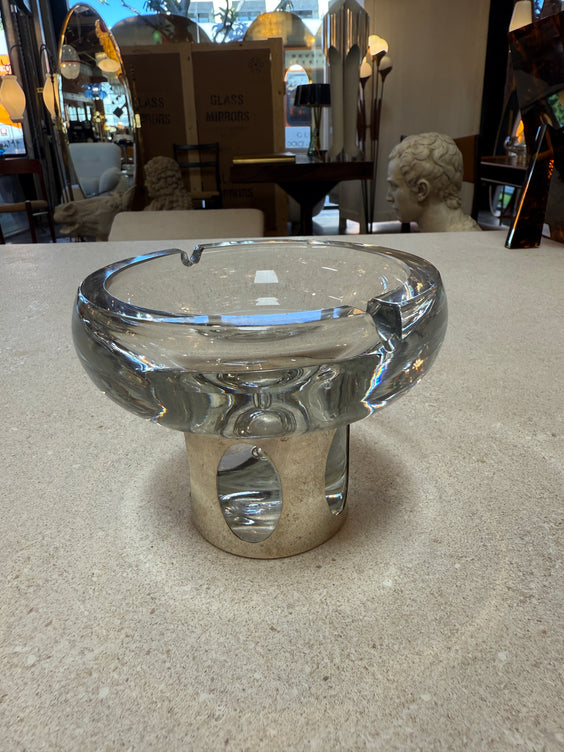 Glass Ashtray with Metal-Clad Base