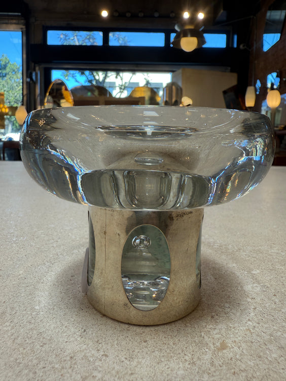 Glass Ashtray with Metal-Clad Base