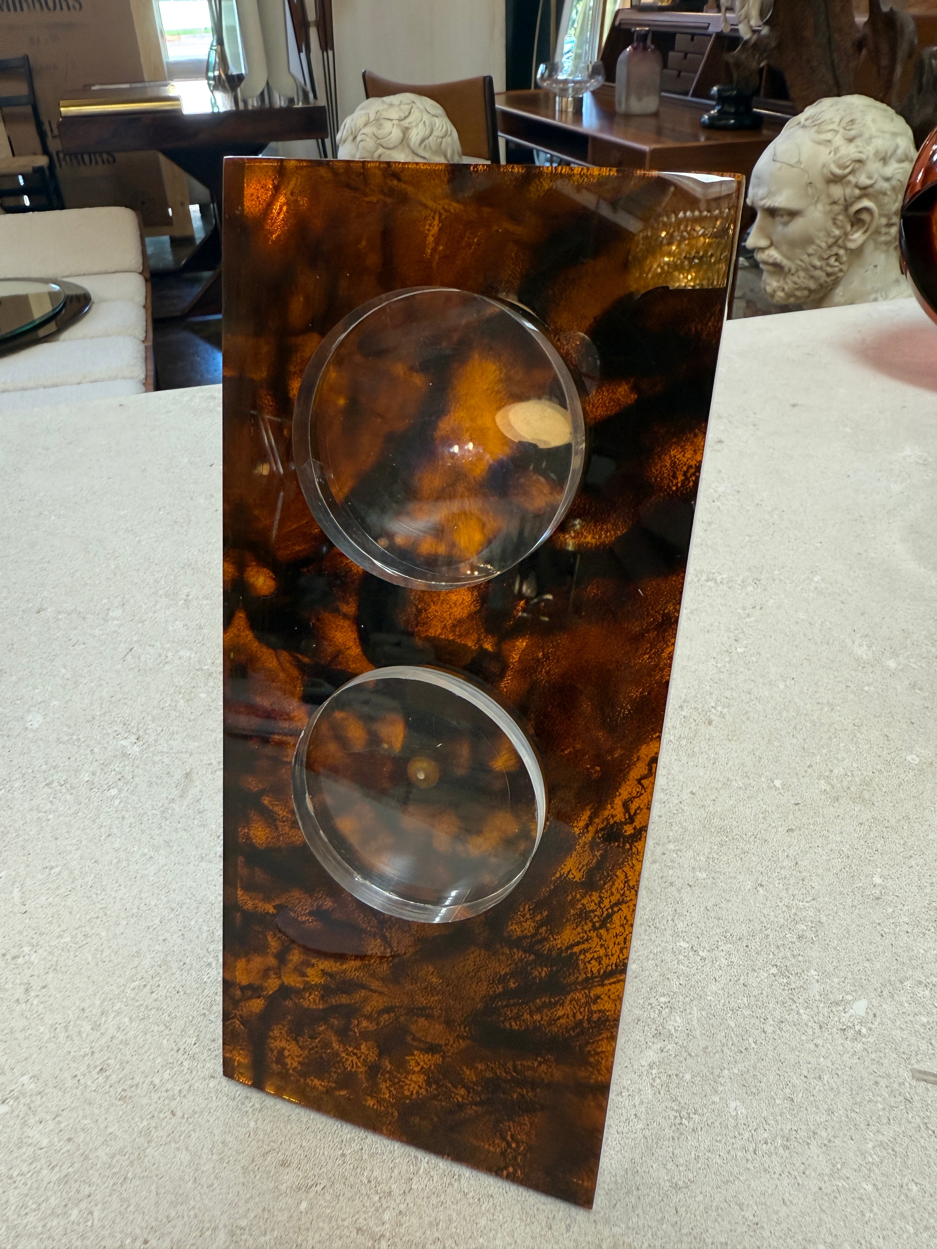 Italian Tortoiseshell Lucite Double Picture Frame, 1970s