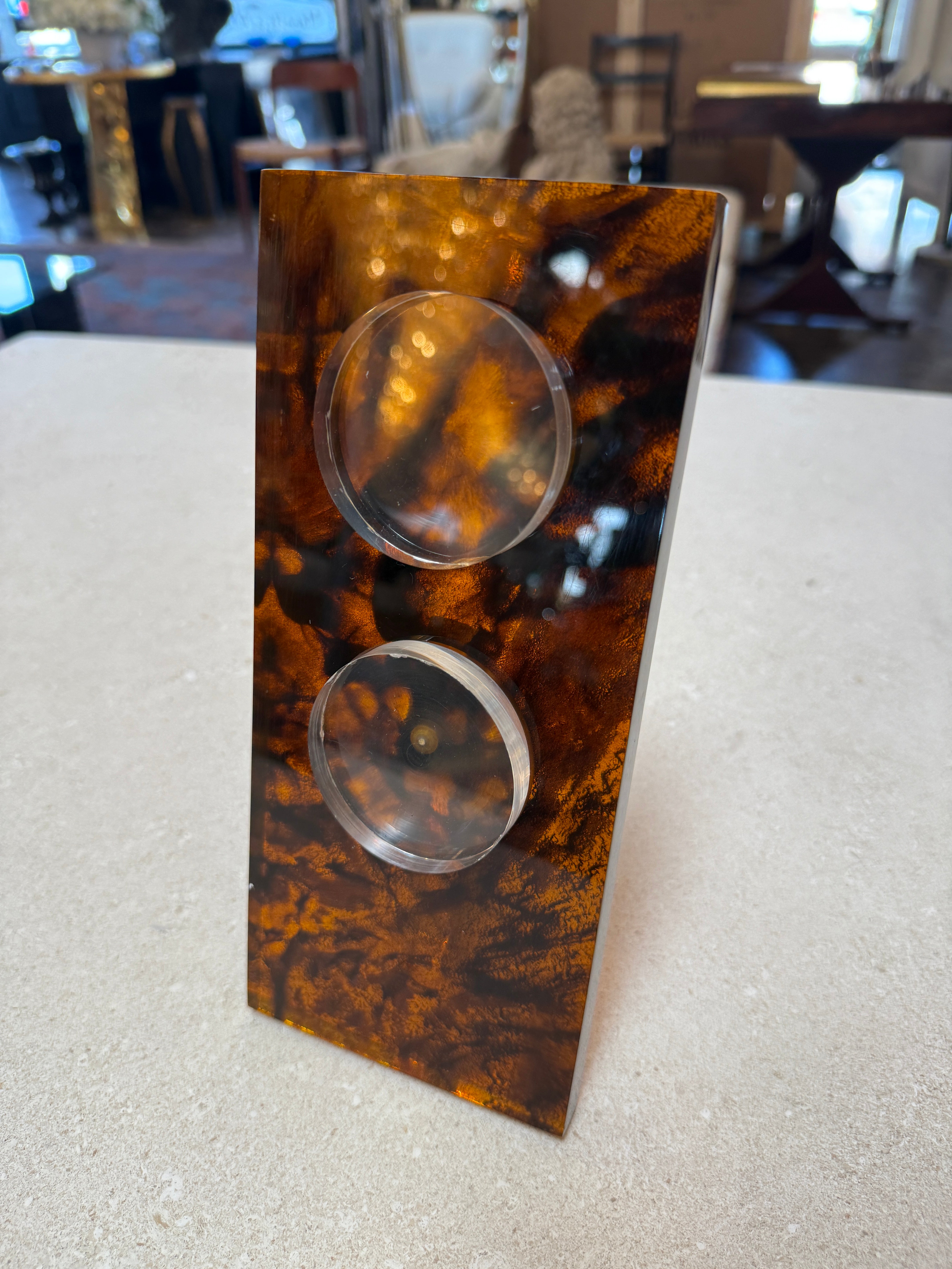 Italian Tortoiseshell Lucite Double Picture Frame, 1970s