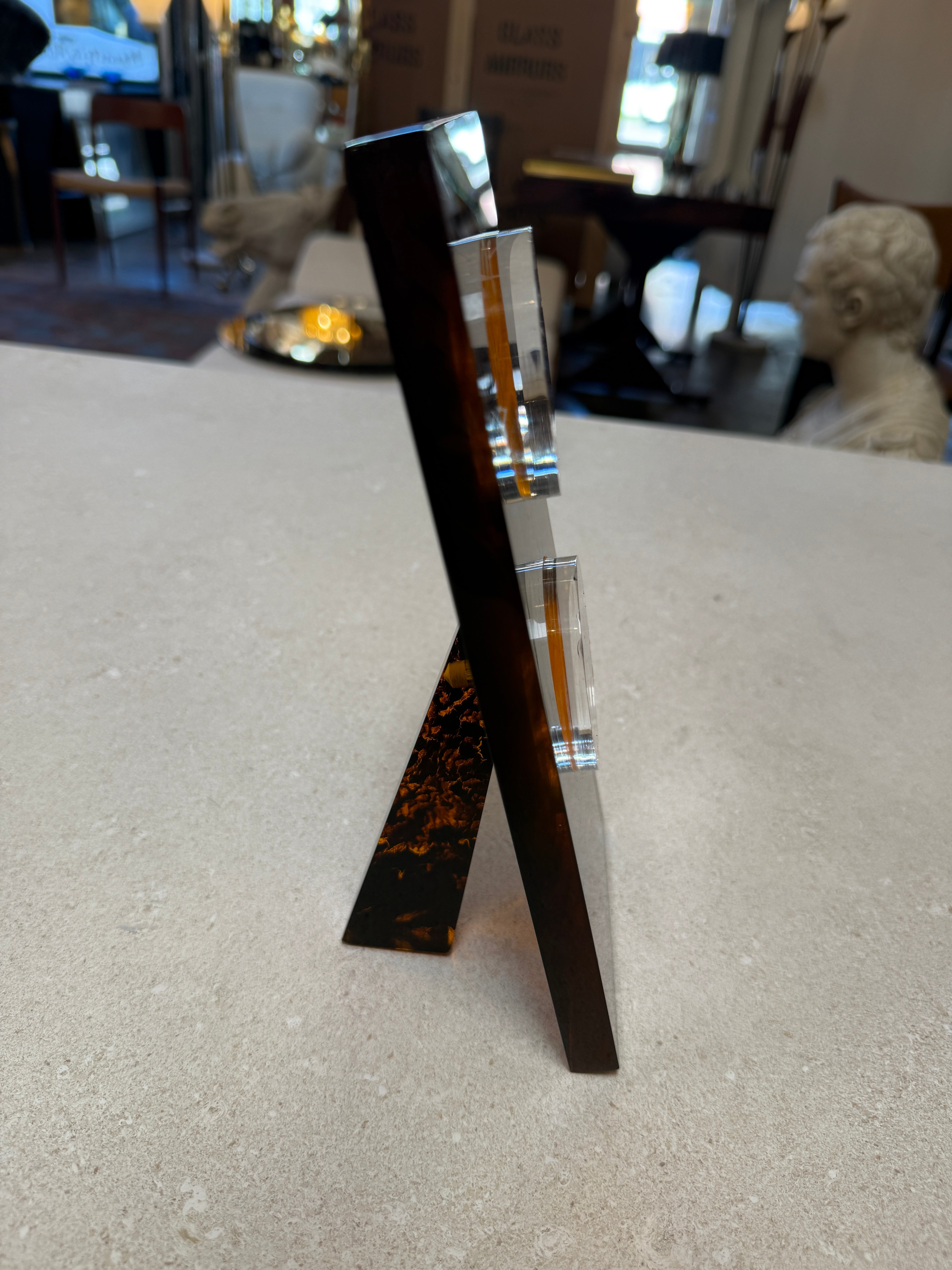 Italian Tortoiseshell Lucite Double Picture Frame, 1970s