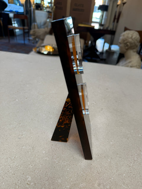 Italian Tortoiseshell Lucite Double Picture Frame, 1970s