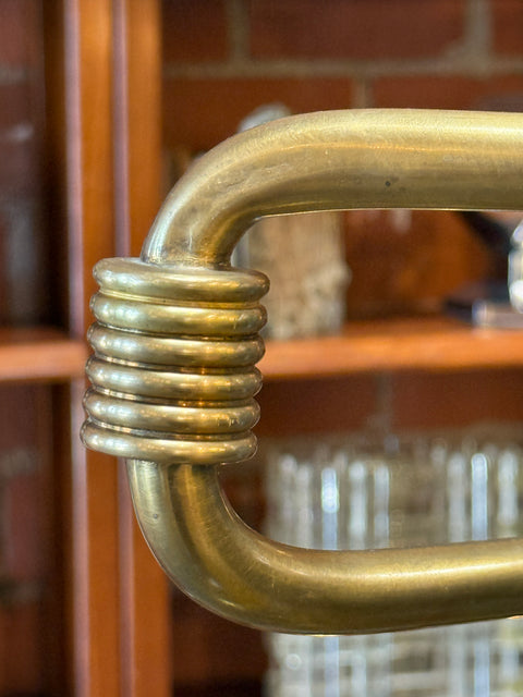 Mid-Century Modern Brass Floor Lamp with Teal Fabric Shade