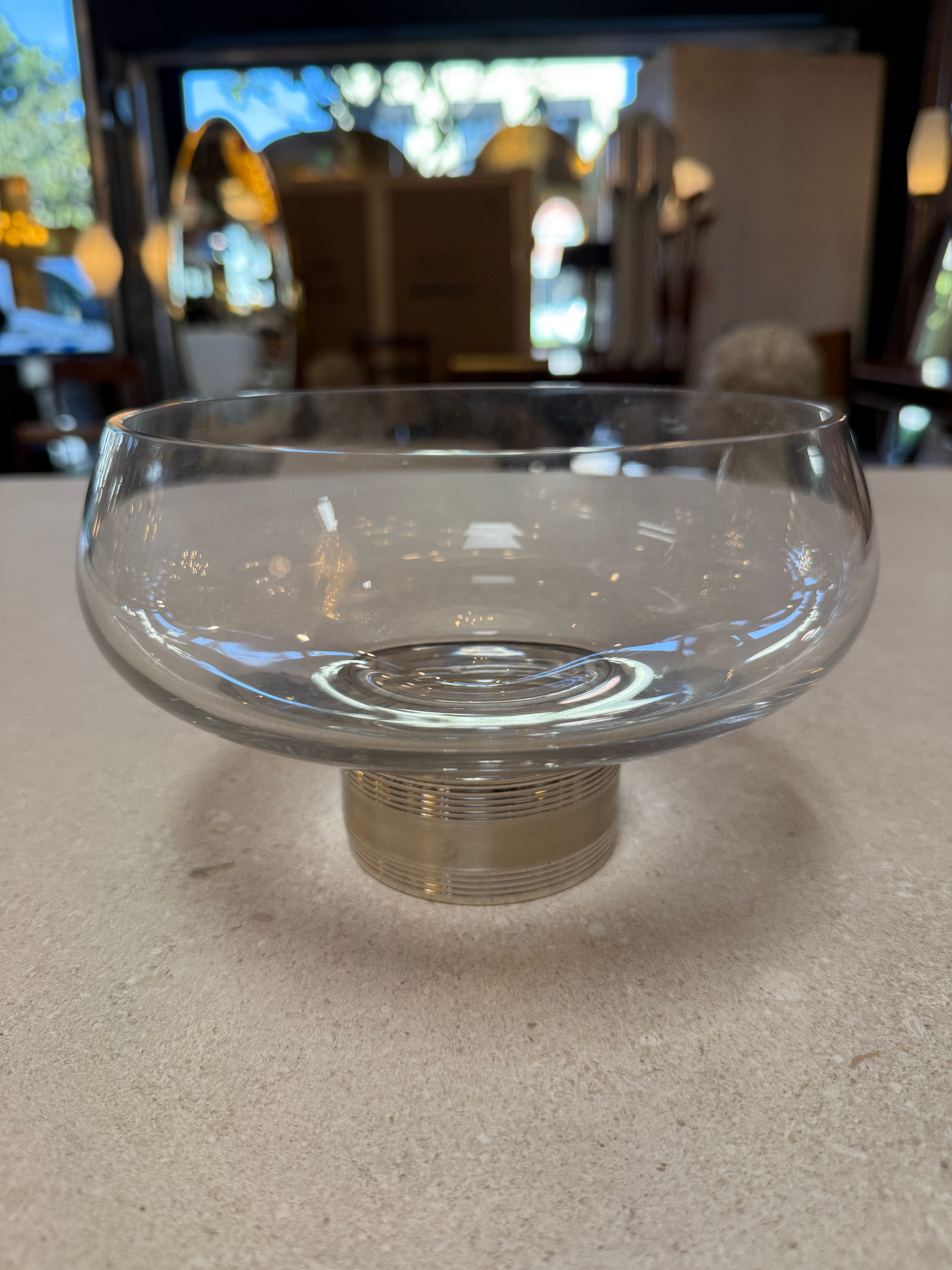 Murano Glass Centerpiece Bowl with Metal Base, Italy, 1970s