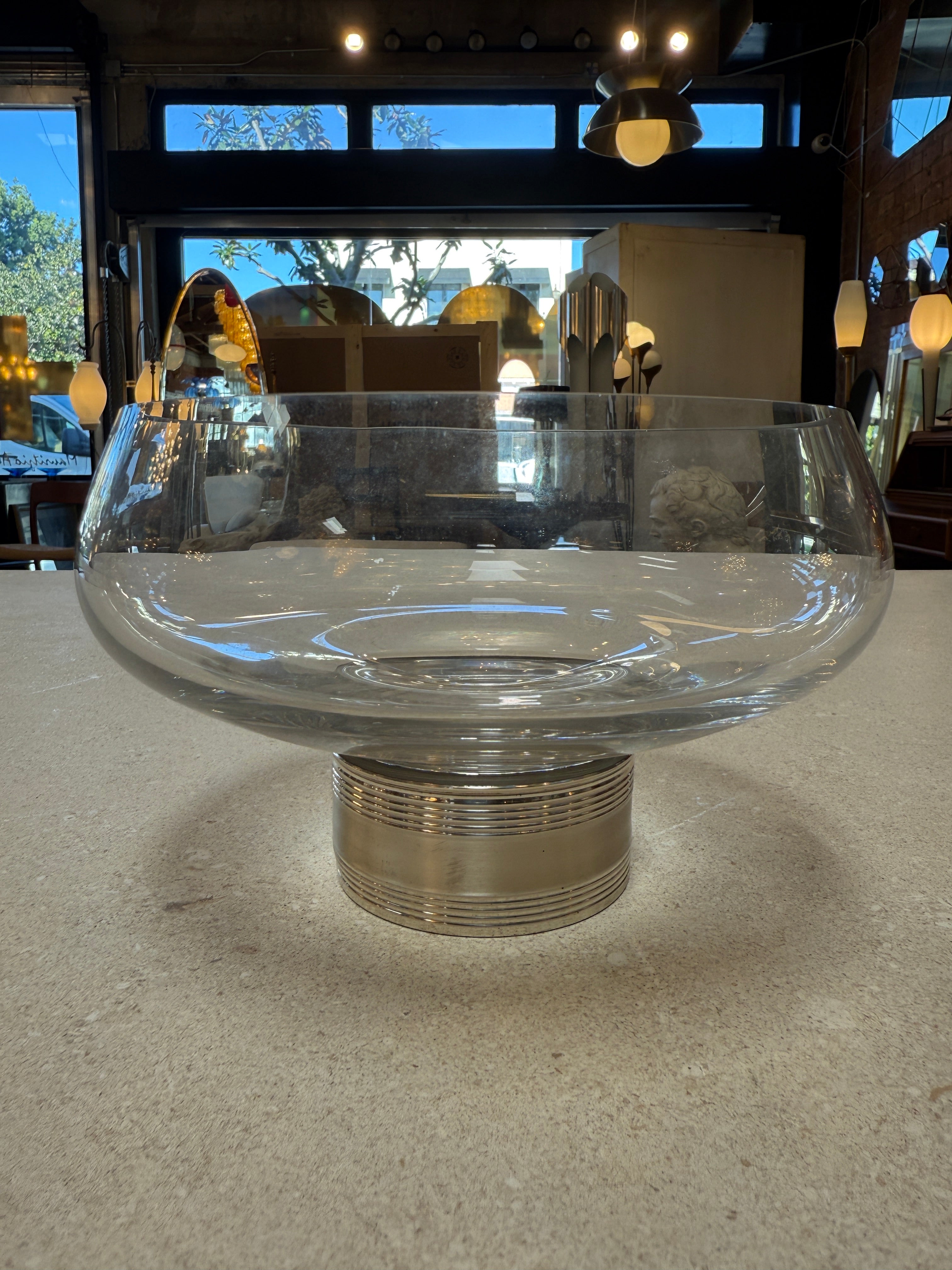 Murano Glass Centerpiece Bowl with Metal Base, Italy, 1970s