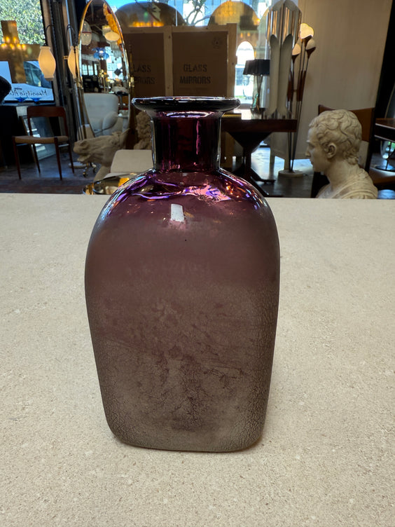 Amethyst Glass Vase with Frosted Craquelure Body, 1970s