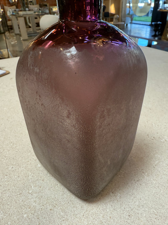 Amethyst Glass Vase with Frosted Craquelure Body, 1970s
