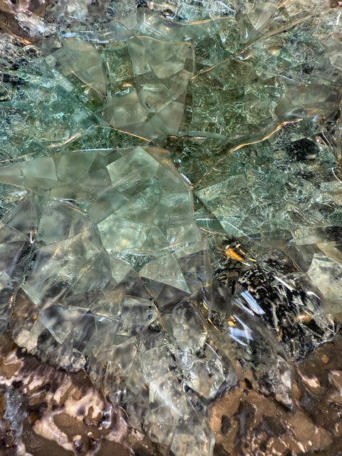 Italian Cast Glass and Textured Metal Centerpiece Bowl, 1970s