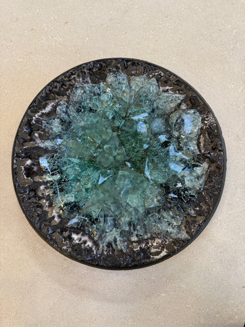 Italian Cast Glass and Textured Metal Centerpiece Bowl, 1970s