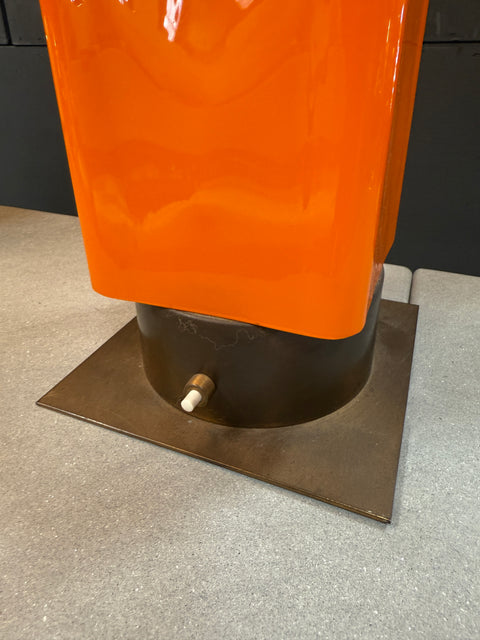 Stilnovo Orange Enamel Table Lamp with Custom Shade, Italy, 1970s