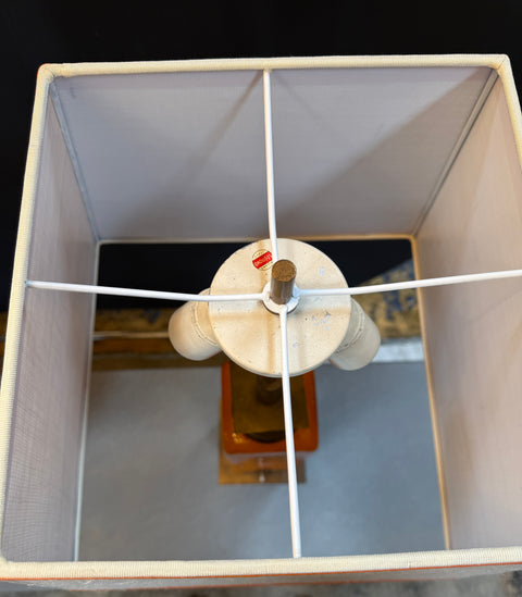 Stilnovo Orange Enamel Table Lamp with Custom Shade, Italy, 1970s