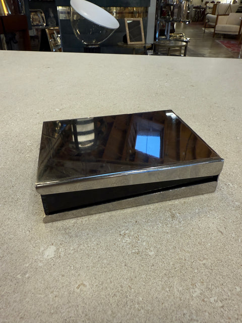 Vintage Italian Black Acrylic Box with Sliding Chrome Lid, 1970s